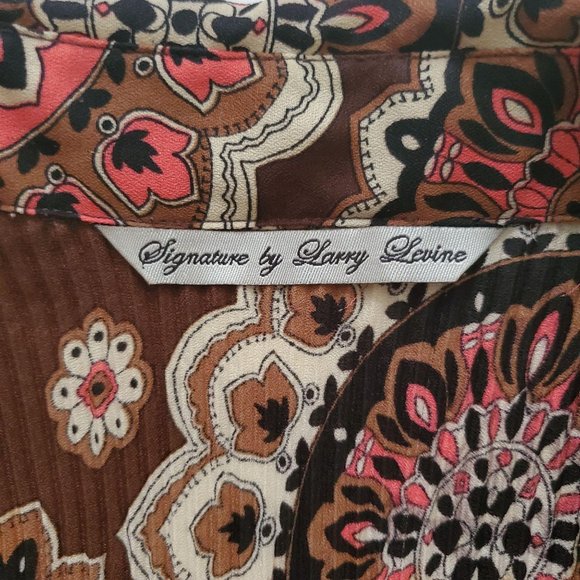 Signature By Larry Levine Crinkle Ruched 3/4 Bell Sleeve Vintage Blouse Sz Large - Picture 12 of 14